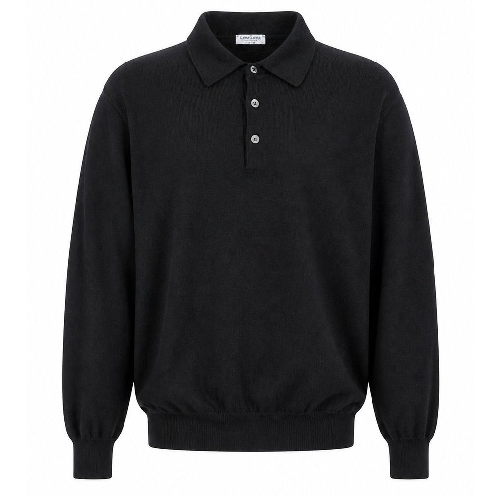 Gran Sasso Italy Wool Cashmere Silk Long Sleeve Polo Sweater Navy Black Men XL